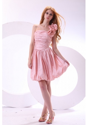 Flowers Straps Baby Pink Short Prom Dress with Knee-length