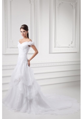 A-line Off The Shoulder Appliques and Pick-ups Wedding Dress