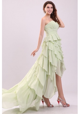 Empire Sweetheart High-low Ruching Chiffon Yellow Green Prom Dress 136.62