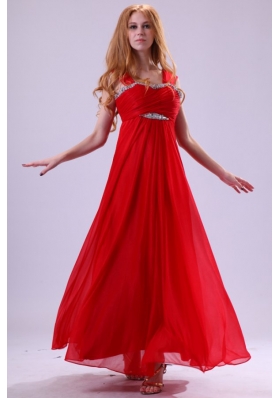 Red Empire Beading Straps Ankle-length Chiffon Prom Dress