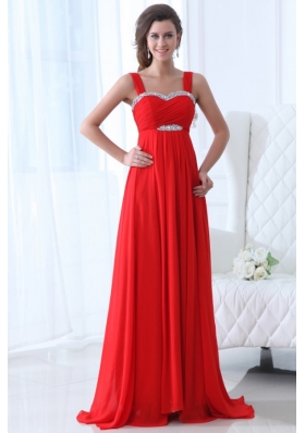 Elegant Empire Straps Beading Chiffon Red 2014 Prom Dress