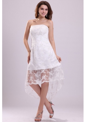 Modest Strapless High-low Lace Wedding Dress for Beach Wedding