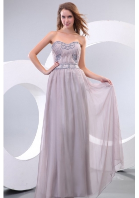Empire Strapless Beading and Ruching Chiffon Floor-length Prom Dress