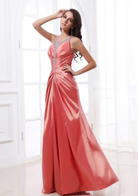 Watemelon Column Beading Square Floor-length Prom Dress