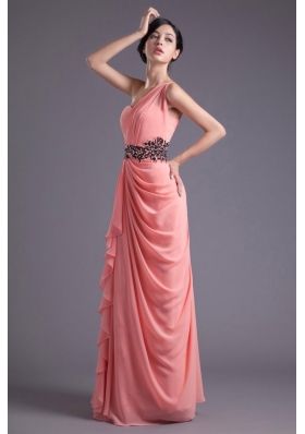 Elegant Column One Shoulder Chiffon Appliques Watermelon Prom Dress