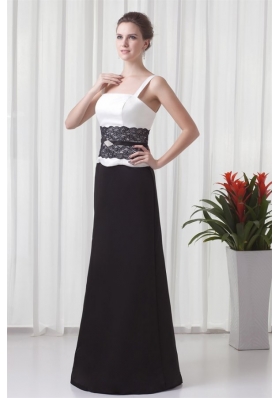 Column Straps Floor-length Lace Black and White Prom Dress