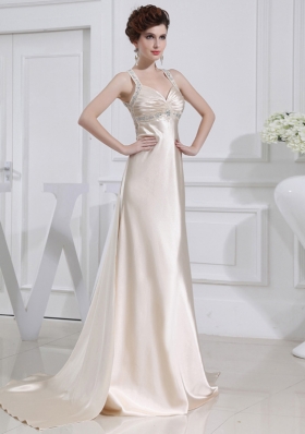 A-line  Halter Top Floor-length Beading Elastic Woven Satin Prom Dress