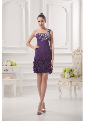 Dark Purple One Shoulder Prom Dress with Beading and Ruffles
