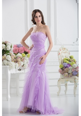 Mermaid Strapless Prom Dress in Lavender with Ruffles