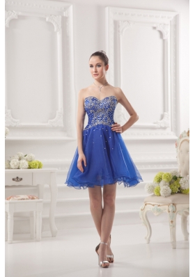 Sweetheart A-line Royal Blue Organza Prom Dress with Beading1