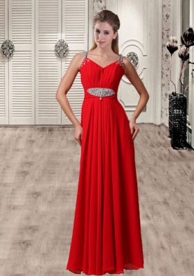 Red Straps Customize Empire Beaded New Style Prom Dress