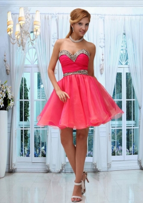 Cute Coral Red Sweetheart Ruching Cocktail Dress for 2015