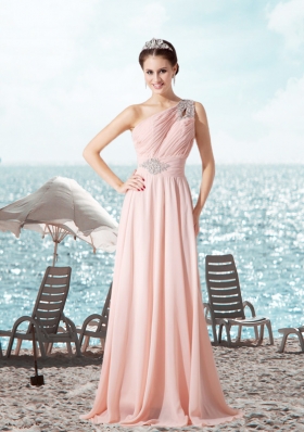Gorgeous Empire Ruching and Beading Sleeveless Prom Dress in Baby Pink for 2015