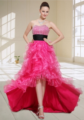Natural High Low Sweetheart Beading and Ruffles Prom Dress in Hot Pink