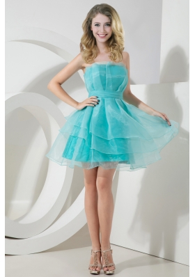 2015 Lovely Light Blue A Line Strapless Cocktail Dress