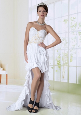 Elegant Column Sweetheart High Low White Beading Prom Dress
