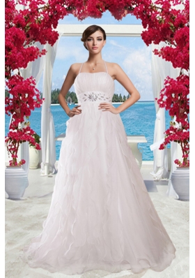 2014 Princess Halter Brush Train Wedding Dress with Rhinestones