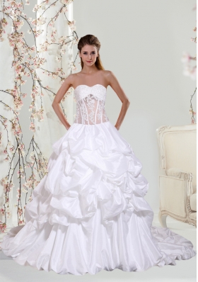 2015 Lace Ball Gown Beautiful Wedding Dresses with Chapel Train