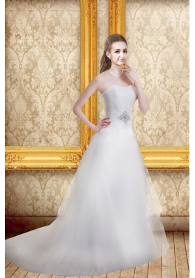 Romantic A Line Beading Wedding Dresses with Sweetheart