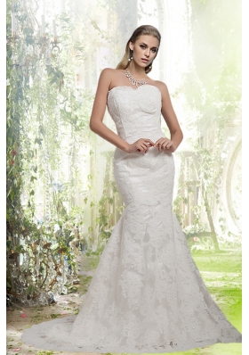 Luxurious Sweetheart Lace Mermaid Wedding Dresses with Brush Train