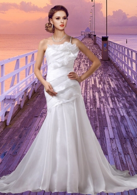 Cheap One Shoulder Lace Up Wedding Dress with Chapel Train