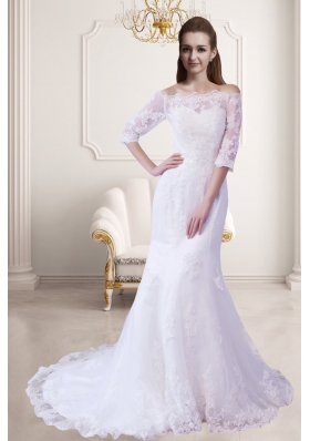 Elegant Mermaid Off The Shoulder Wedding Dress with Half Sleeves