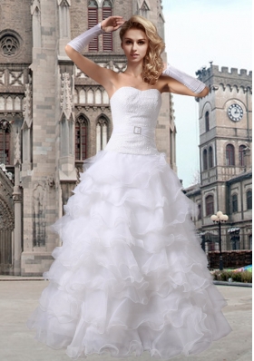 Fashionable Princess Sweetheart Ruffled Layers Wedding Dress with 3/4 Sleeves
