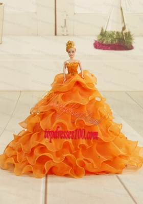 2015 Orange Organza Bowknot Barbie Doll Dress