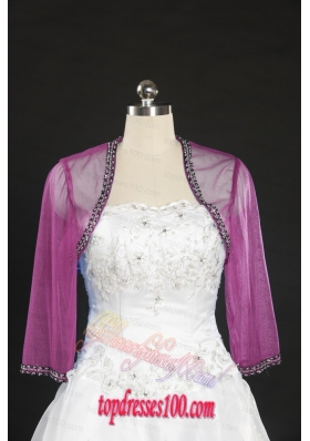 2015 Hot Pink Long Sleeves Wraps with Beading