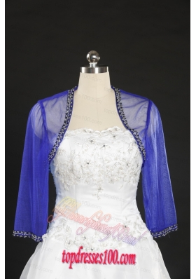 2015 Long Sleeves Blue Wraps with Beading