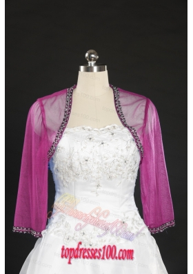 2015 Long Sleeves Hot Pink Wraps with Beading