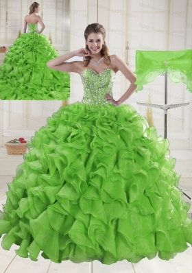 Sweet Sweetheart Spring Green Quinceanera Dresses with Brush Train