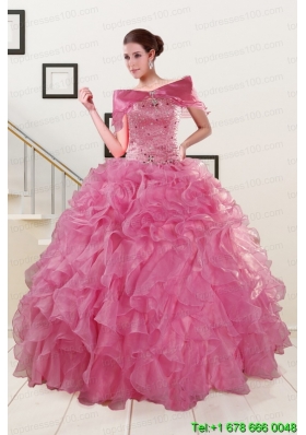 2015 Puffy Sweetheart Pink Quinceanera Dresses with Beading