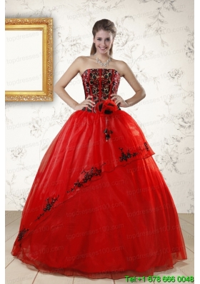 Red Appliques Strapless Cheap Quinceanera Dresses