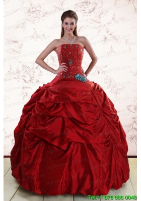 2015 Beaded Strapless Cheap Quinceanera Dresses with Pick Ups