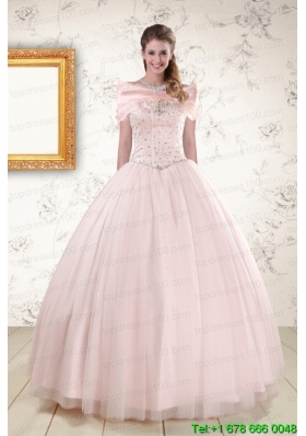 2015 Beading Ball Gown Cheap Quinceanera Dresses in Light Pink