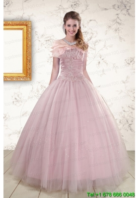 2015 Light Pink Strapless Cheap Sweet 16 Dresses with Appliques