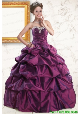 2015 Sweetheart Purple Cheap Quinceanera Dresses with Appliques and Pick Up