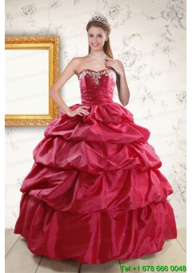 Appliques 2015 Cheap Hot Pink Quinceanera Dresses with Lace Up