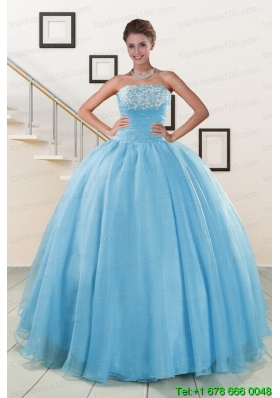 Aqua Blue Super Hot Puffy Cheap Sweet 16 Dresses for 2015