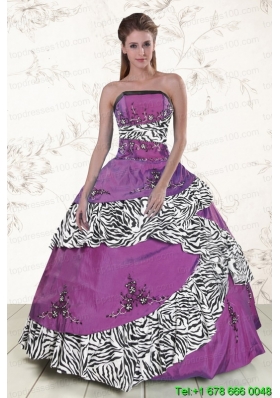 Cheap Purple Quinceanera Dresses with Embroidery and Zebra