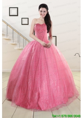 Cheap Sweetheart Sequins Quinceanera Dress in Rose Pink For 2015