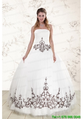 2015 Custom Made Appliques Strapless White Quinceanera Dresses