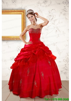 2015 Custom Made Beading Sweetheart Red Quinceanera Dresses