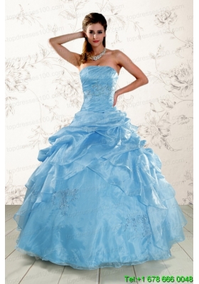 2015 Custom Made Hot Sale Appliques Quinceanera Dresses in Aqua Blue