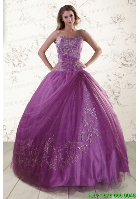 2015 Custom Made Sweetheart Purple Quinceanera Dresses with Embroidery