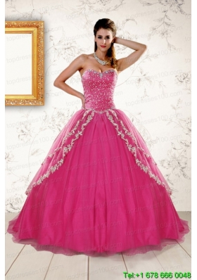2015 Sweetheart Rose Pink Custom Made Quinceanera Dresses with Sequins and Appliques