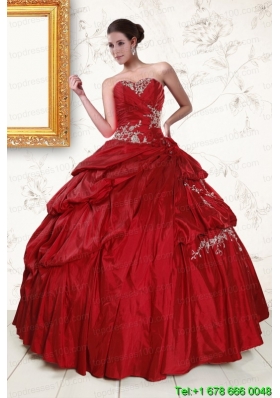 2015 Wine Red Sweetheart Custom Made Quinceanera Dresses with Embroidery