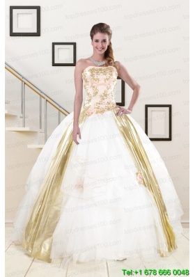 Custom Made Strapless White 2015 Quinceanera Dresses with Appliques