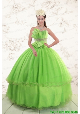 Spring Green 2015 Sweetheart Custom Made Quinceanera Dresses with Beading and Bowknot